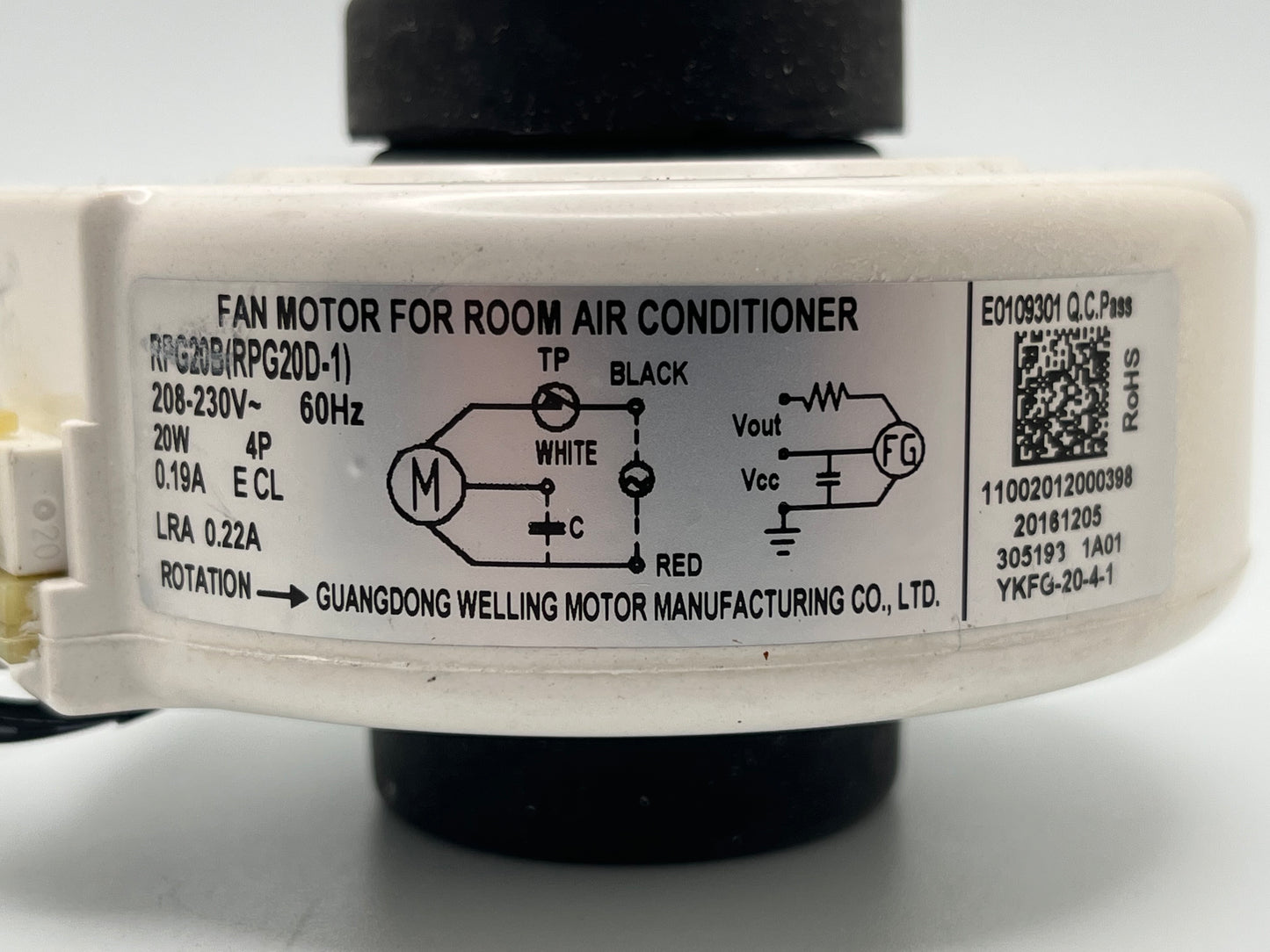 RPG20B (RPG20D-1) Indoor Fan Motor for MIDEA Mini-Split Evaporator 230V 60Hz 20W 4P 0.19A 11002012000398